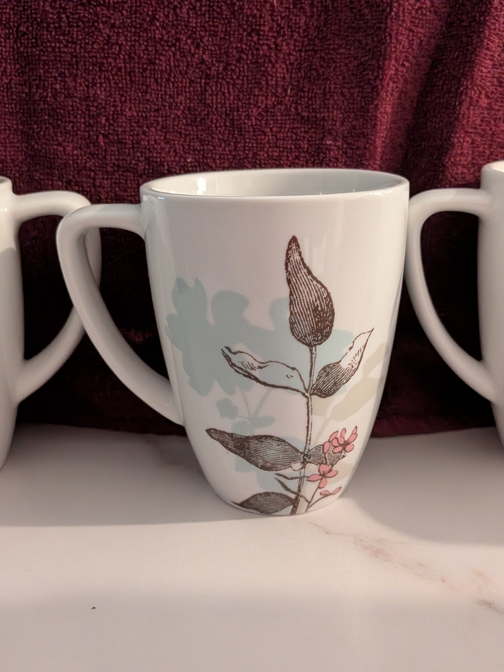 CorelleSet Of 3  White Mug with Mint Silhouette and Pink Floral Detail